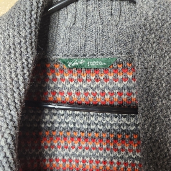 Woolrich Cumberland Charcoal Patterned 100% Lambswool Cardigan-Size M - Picture 4 of 10